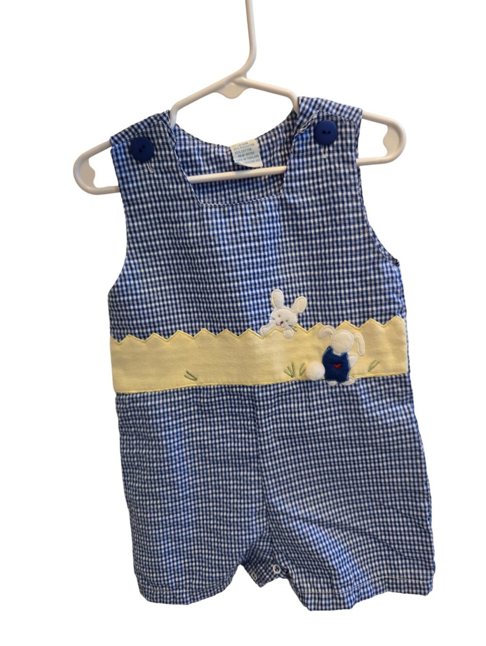 Vintage 1990s Y2k Blue Gingham Plaid Bunny Onesie Romper